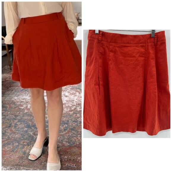 Banana Republic Linen Blend Pleated Full Skirt Above Knee Burnt Orange Size 12 - Picture 1 of 10
